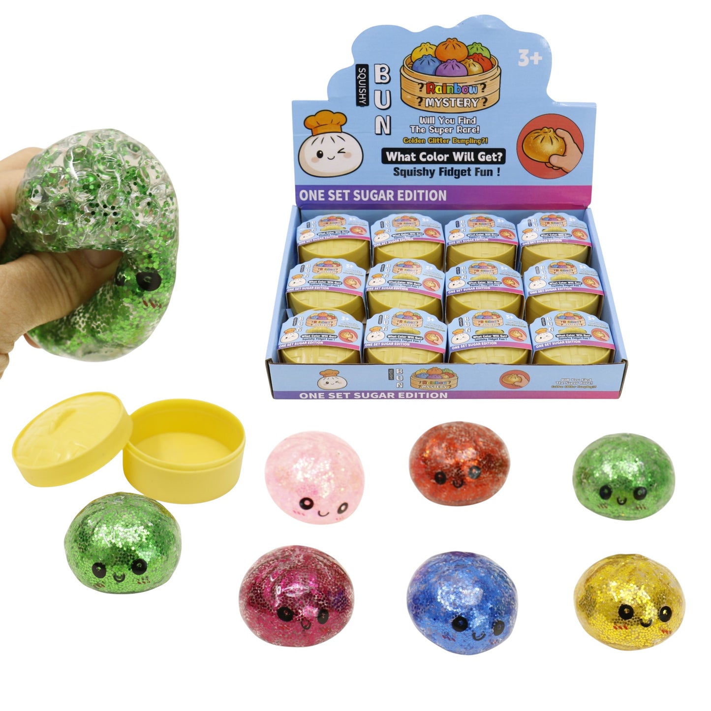 Mini Glitter Gel Bead Squishy Dumpling With Steamer SQ6606-3. (12PC)