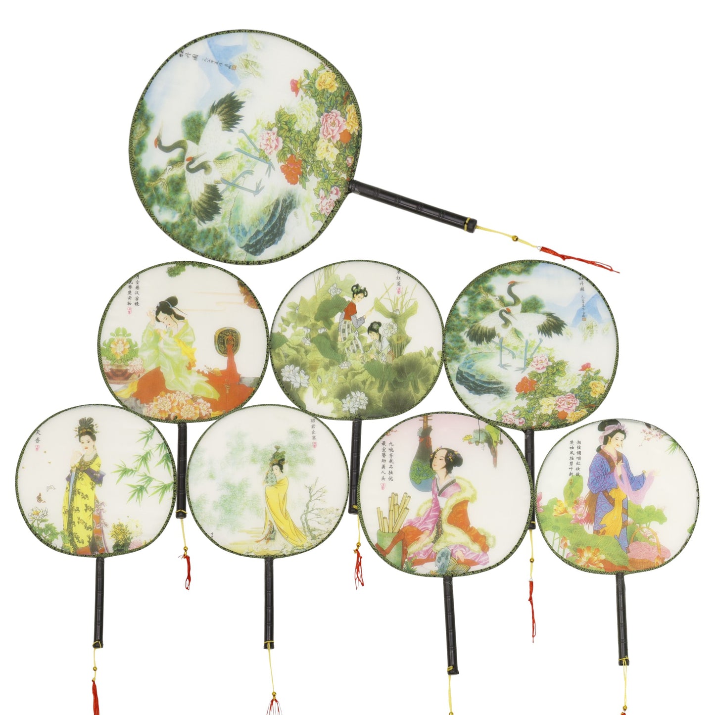 Elegant Vintage Chinese Hand Held Paddle Fan FN9472 (12PC)