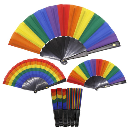 Rainbow Pride Black Frame Hand Held Folding Fan FN0350. (12PC)