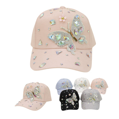 Bling Rhinestone Butterfly Baseball Cap HA6323-37.  (12PC)