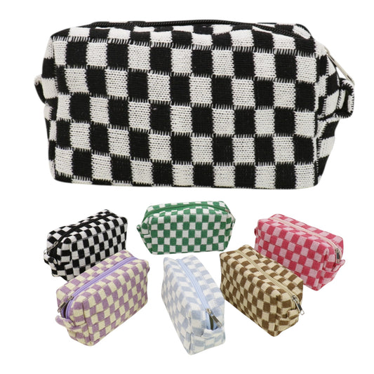 Check Fabric Vintage Guilted Makeup Pouch JB51230-2 (12PC)