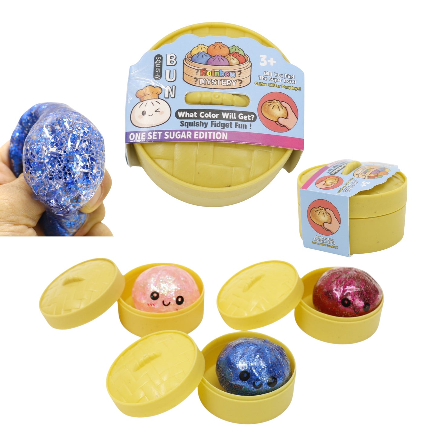 Mini Glitter Gel Bead Squishy Dumpling With Steamer SQ6606-3. (12PC)