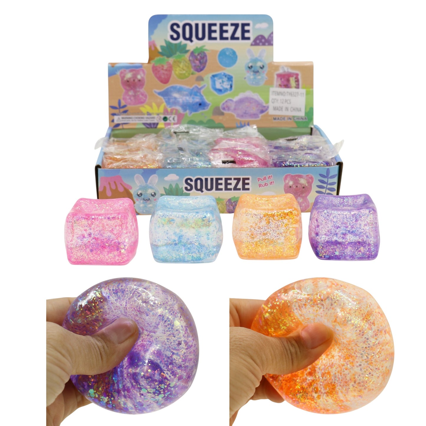 Iridescent Glitter Cube Maltose Putty Filled Squishy TY6327-11 (12PC)