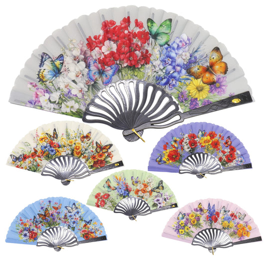 Butterfly Flower Garden Hand Held Folding Fan FN0444. (12PC)