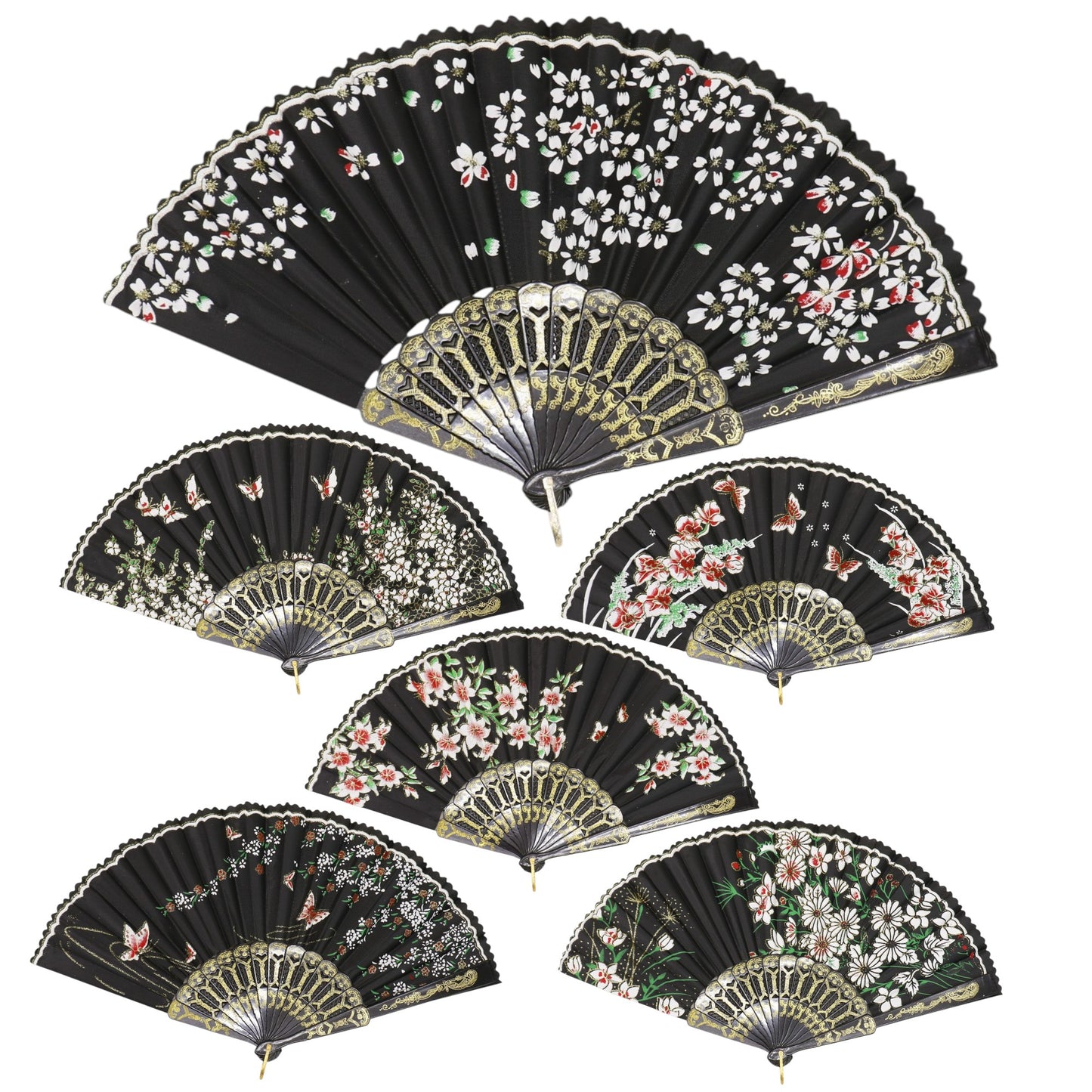 Butterfly Floral Gauzy Hand Held Folding Fan JF6323-14 (12PC)