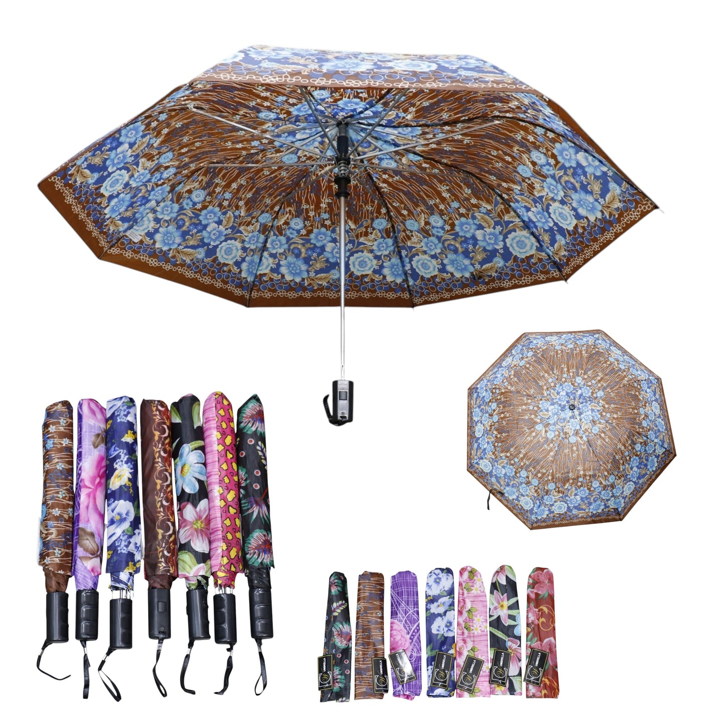 Multicolor Printed Auto 2 Fold Umbrella for Women & Men UM5116 (12pc)