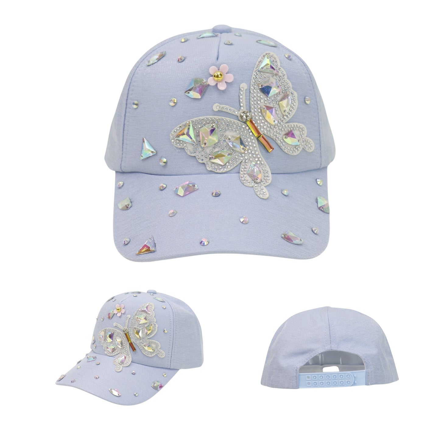 Bling Rhinestone Butterfly Baseball Cap HA6323-37.  (12PC)