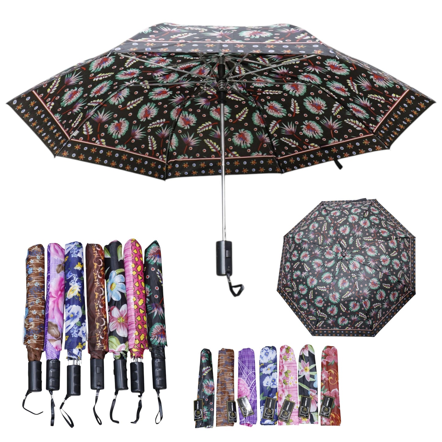 Multicolor Printed Auto 2 Fold Umbrella for Women & Men UM5116 (12pc)