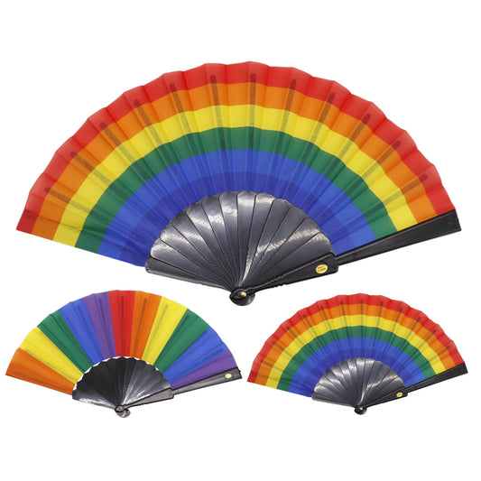Rainbow Pride Black Frame Hand Held Folding Fan FN0350 (12PC)