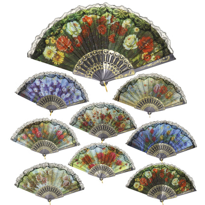 Black Floral Lace Trim Hand Held Folding Fan JF6323-5 (12PC)