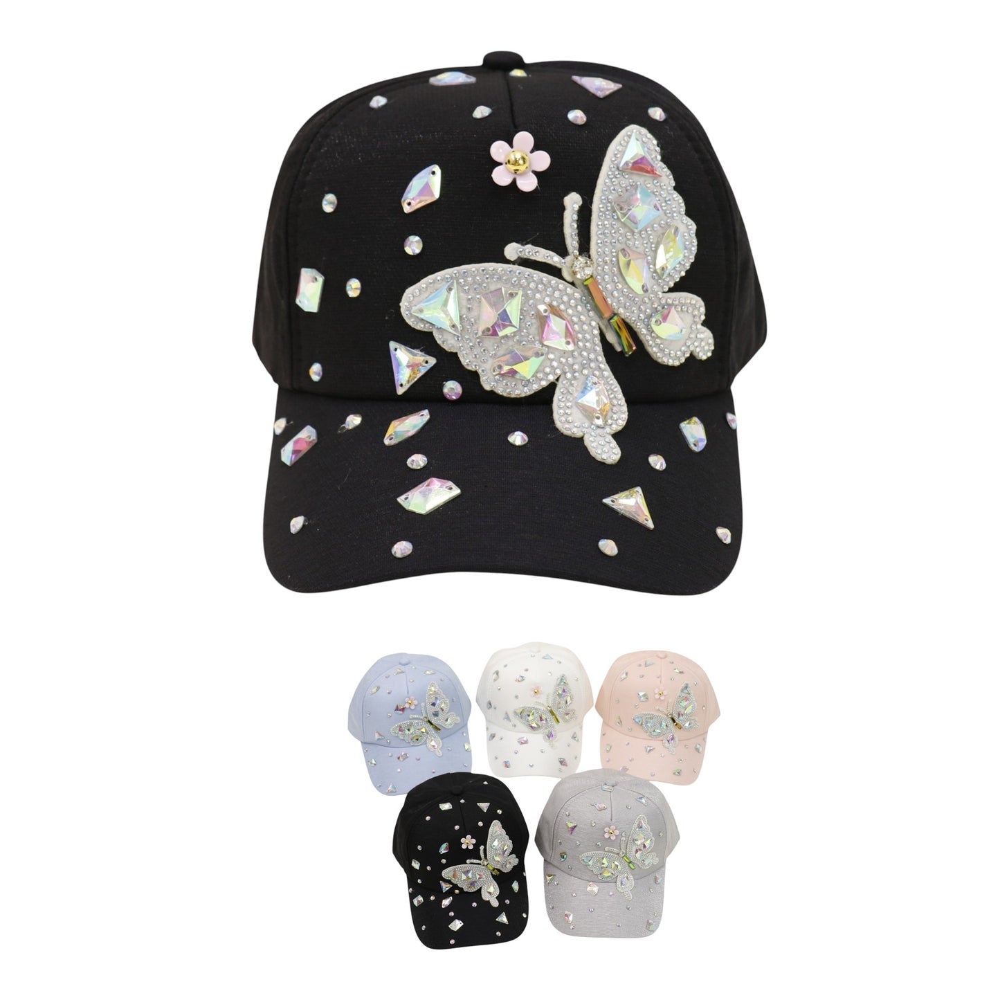 Bling Rhinestone Butterfly Baseball Cap HA6323-37.  (12PC)