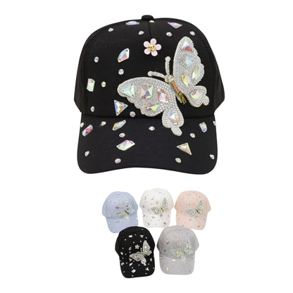 Bling Rhinestone Butterfly Baseball Cap HA6323-37.  (12PC)