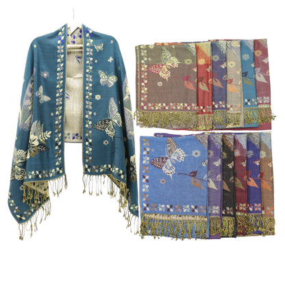 Metallic Pashmina Butterfly SCF4815-12. (12PC)