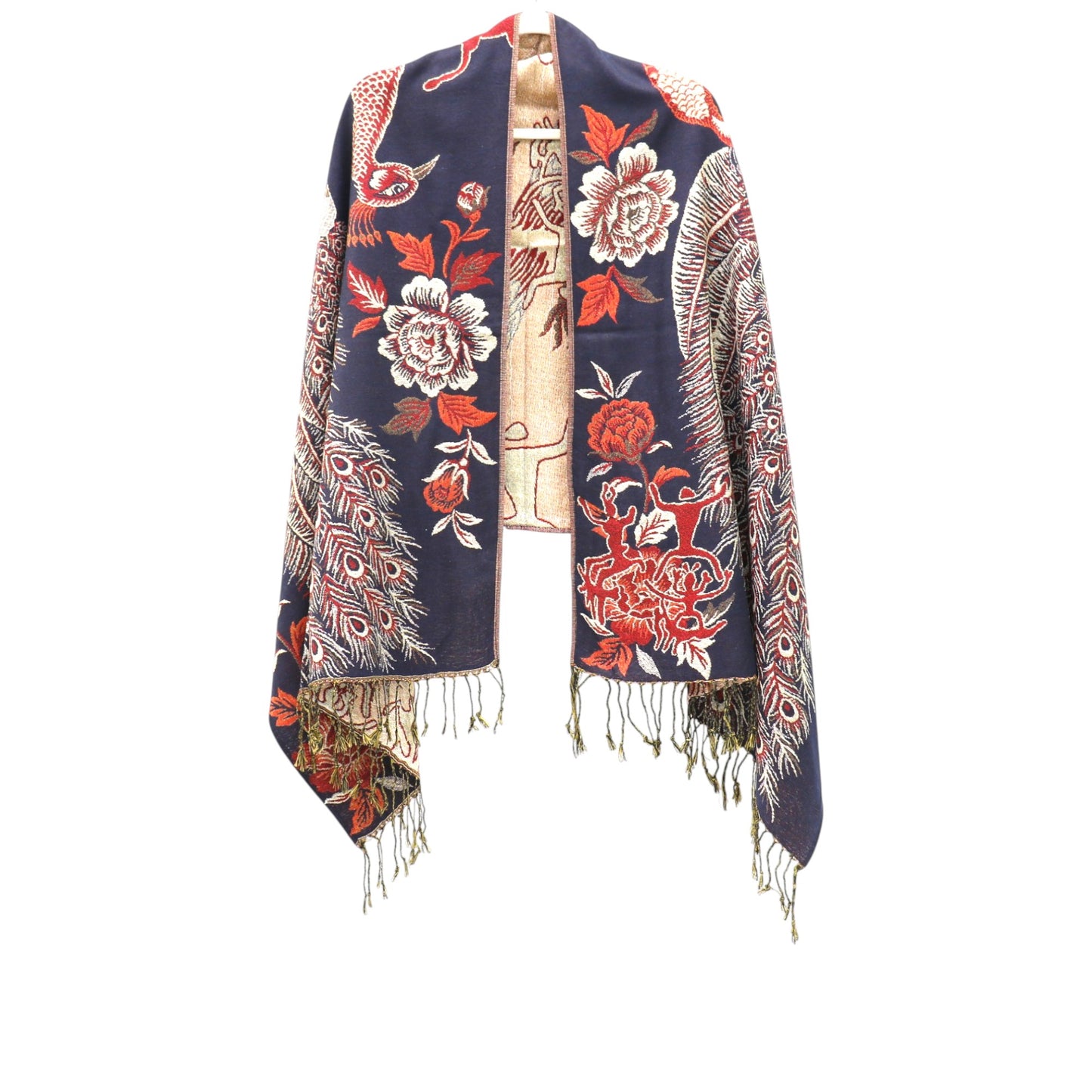 Metallic Pashmina Peacock Pattern SCF31105-11. (12PC)