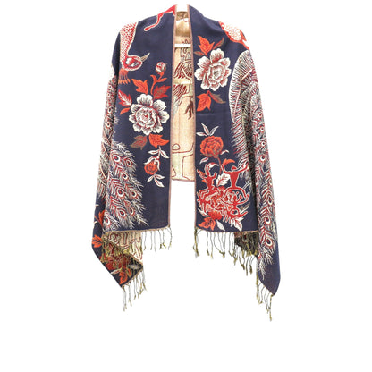 Metallic Pashmina Peacock Pattern SCF31105-11. (12PC)