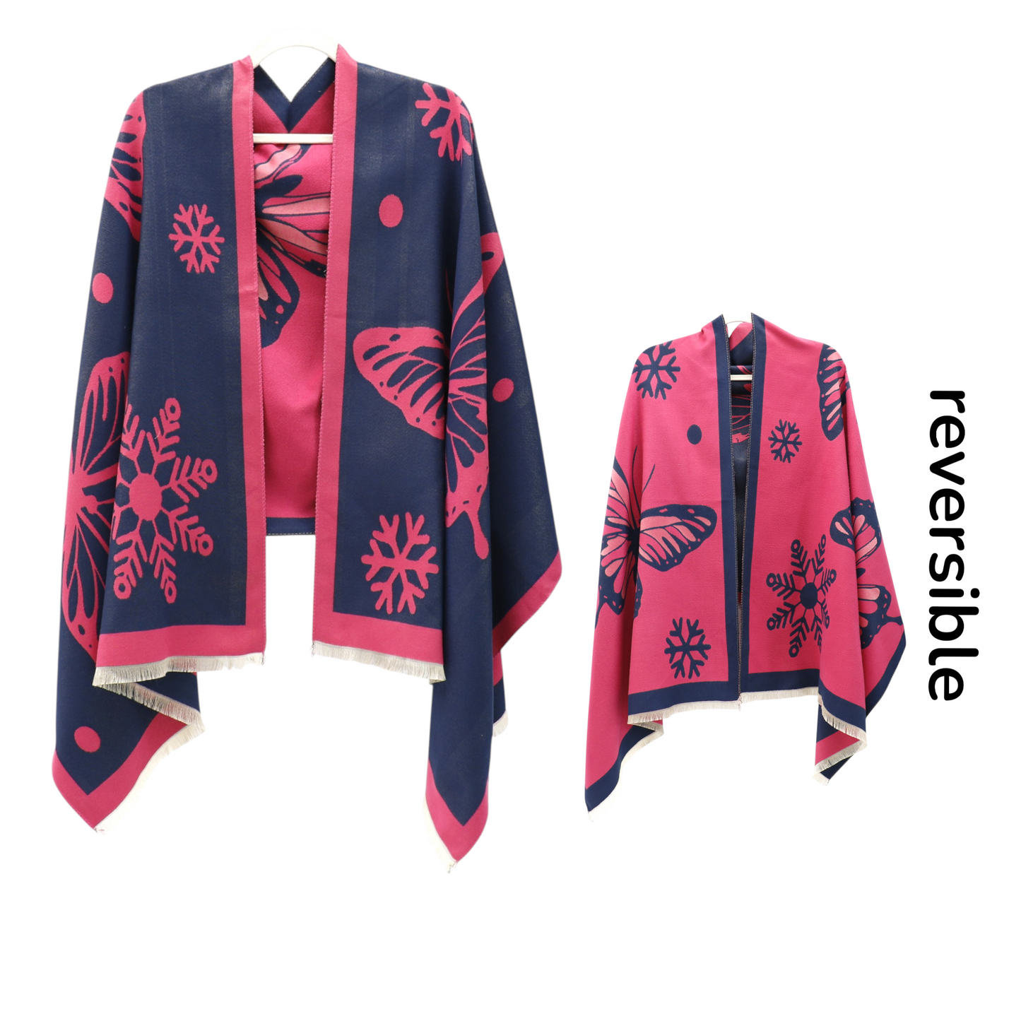 Cashmere Feel Winter Reversible Butterfly Snowflake patten Scarves SCF4902-2 (12PC)