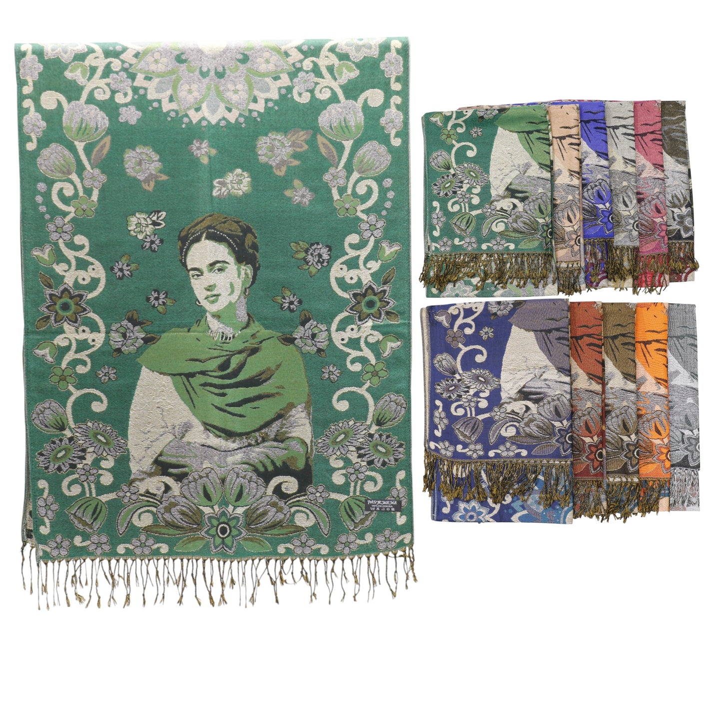 Metallic Pashmina Frida Kahlo SCF4814-1. (12pc)