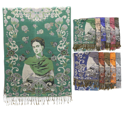 Metallic Pashmina Frida Kahlo SCF4814-1. (12pc)