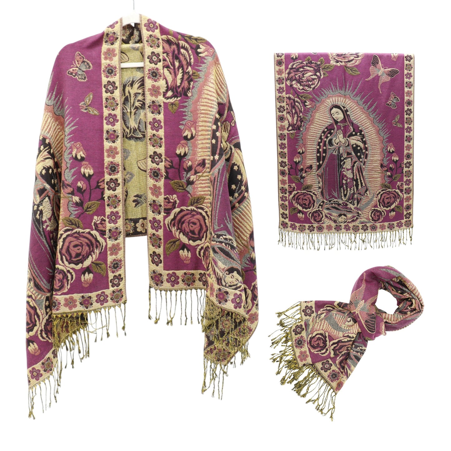 Metallic Pashmina Our Lady of Guadalupe SCF5920-11 (12PC)