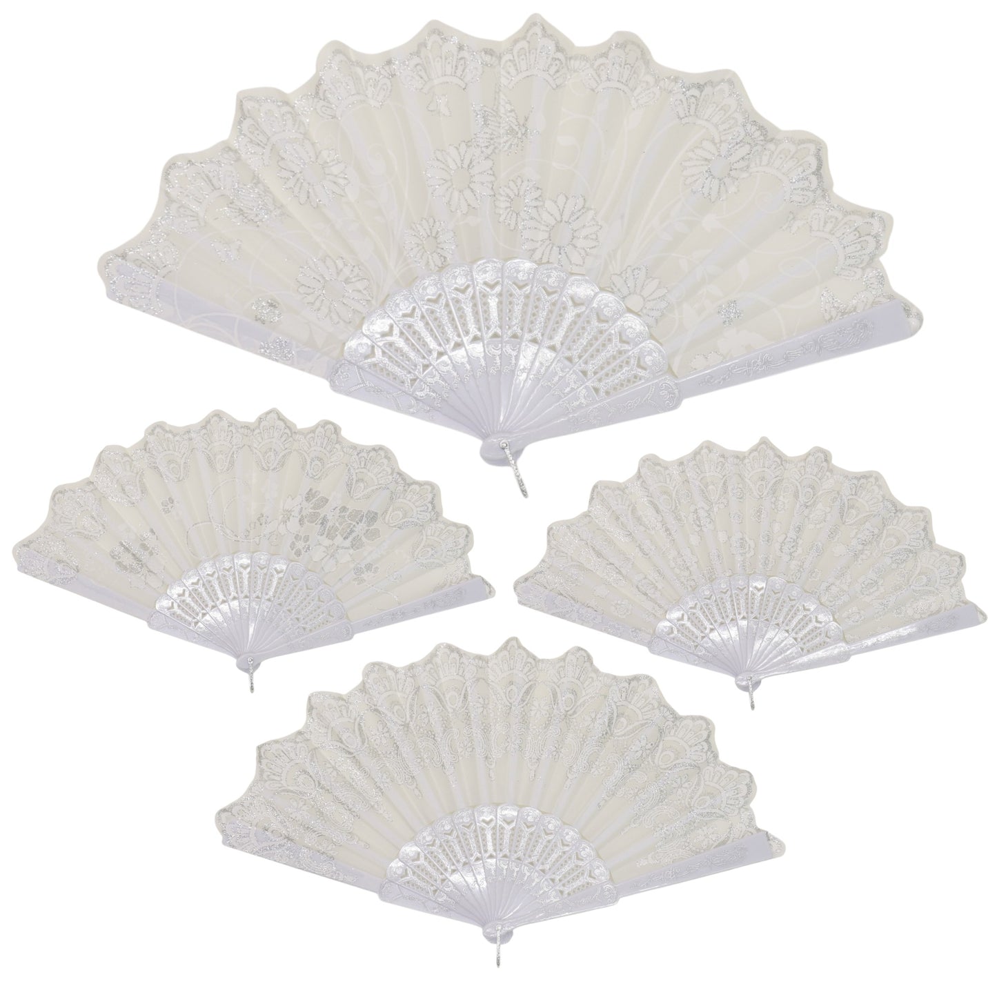Silver Floral Glitter Hand Held Folding Fan JF6323-7 (12PC)