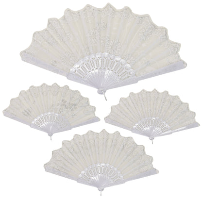 Silver Floral Glitter Hand Held Folding Fan JF6323-7 (12PC)