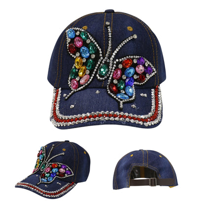 Women's Denim Rhinestone Rainbow Butterfly Cap HA6323-30 (12PC)