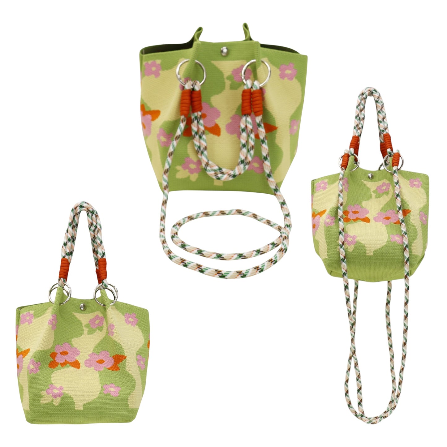 Flower Pattern Women's Knitted Bucket Bag JB6316-7 (3PC)