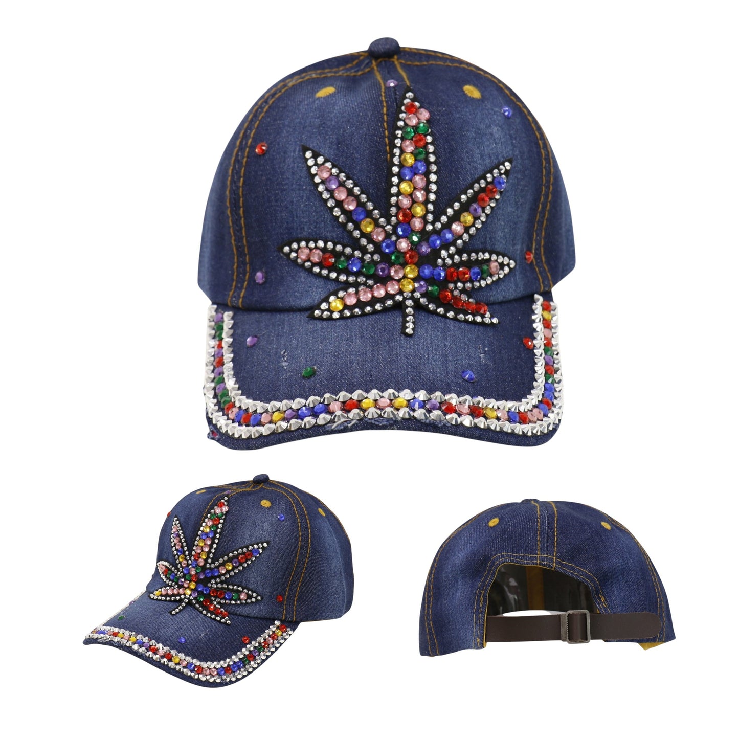 Women's Rhinestone Leaves Studded CAP HA6323-12 (12PC)