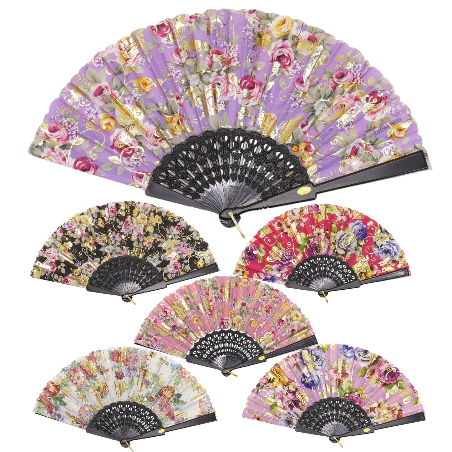 Peony Rose Glod Butterfly Folding Hand Fan FN0452 (12PC)