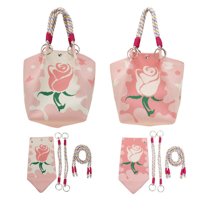 Rose Pattern Women's Knitted Bucket Bag JB6316-2 (3PC)