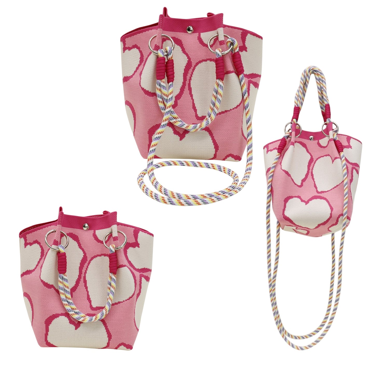 Heart Pattern Women's Knitted Bucket Bag JB6316-4 (12PC)