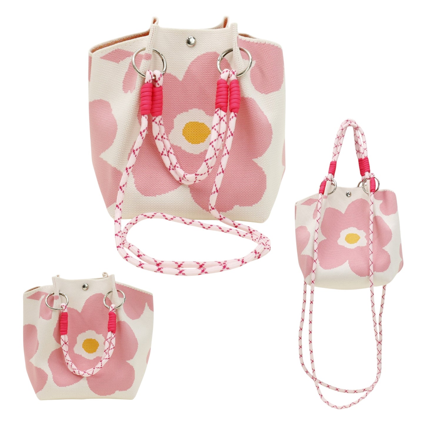 Flower Pattern Women's Knitted Bucket Bag JB6316-9.. (3PC)