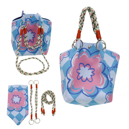 Flower Pattern Women's Knitted Bucket Bag JB6316-13 (3PC)