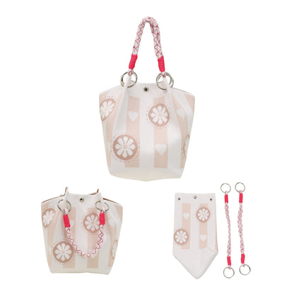 Heart and Floral Pattern Cord Strap Knitted Tote Bag BG6325-2 (3PC)
