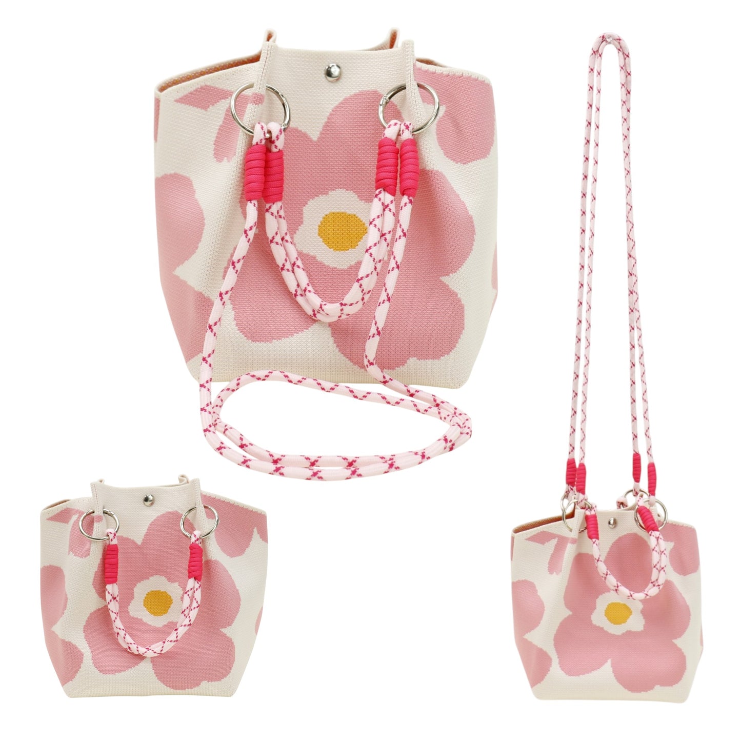 Flower Pattern Women's Knitted Bucket Bag JB6316-9.. (3PC)