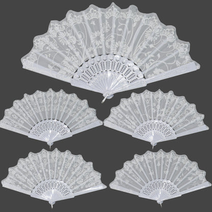 Silver Floral Glitter Hand Held Folding Fan JF6323-7 (12PC)