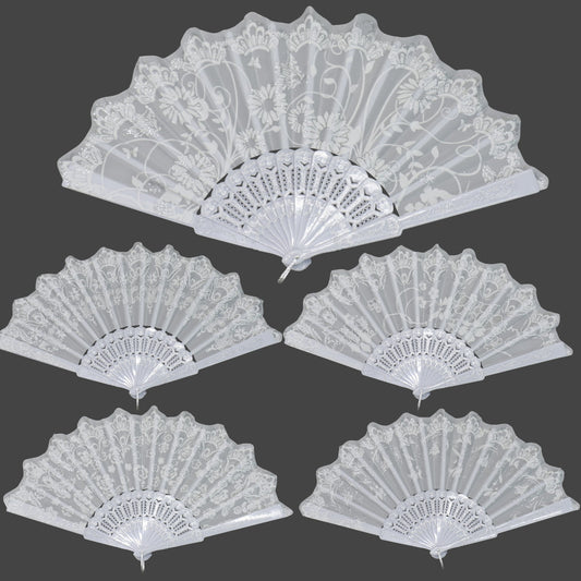 Silver Floral Glitter Hand Held Folding Fan JF6323-7 (12PC)