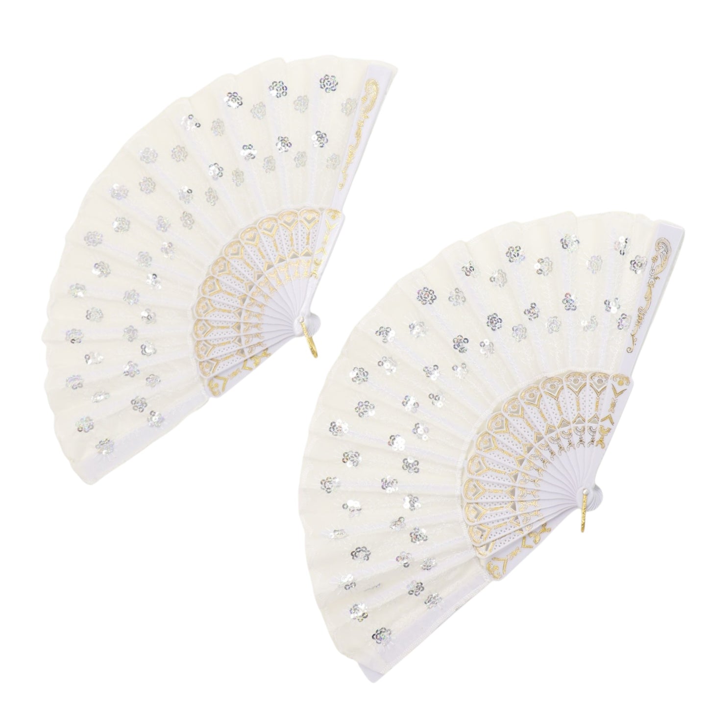 White Sequin Floral Folding Hand Fan FN2604 (12PC)