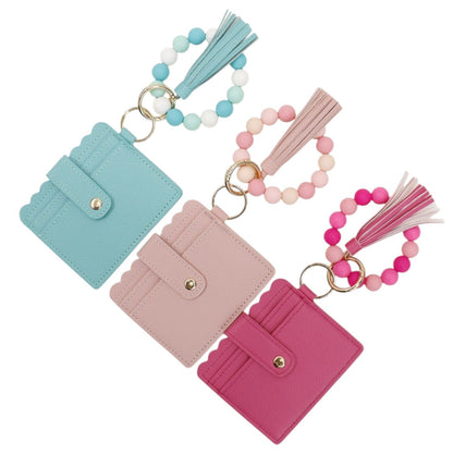 Silicone Bracelet with Multi Color Leather Wallet Tassel JB6126-18 (12PC)