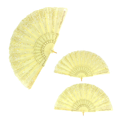 Flower Glitter Folding Hand Fan FN0382.. (12PC)