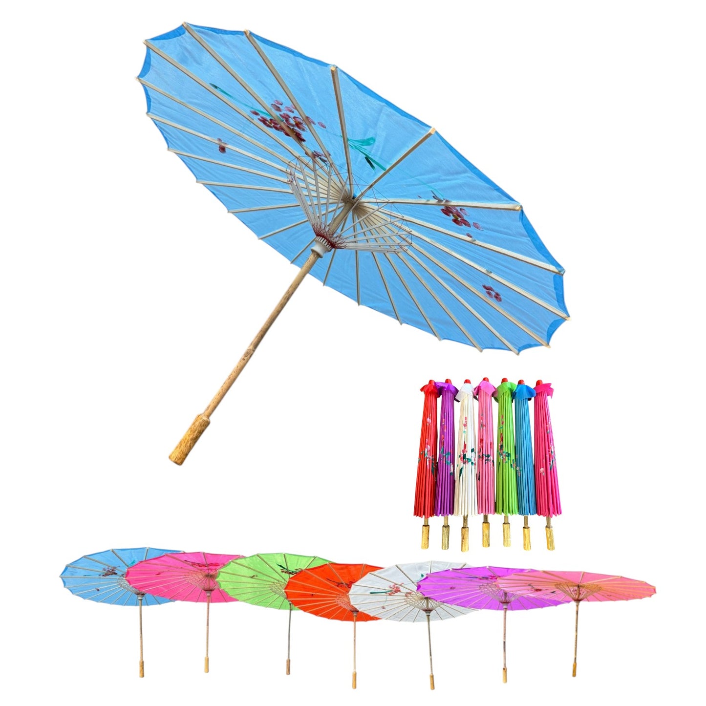 Traditional Floral Sunshade Oil Cloth Paper Umbrella UM5044 (12PC)