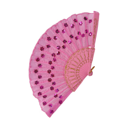 Multi Floral Sequin Hand Held Folding Fan FN0438. (12PC)