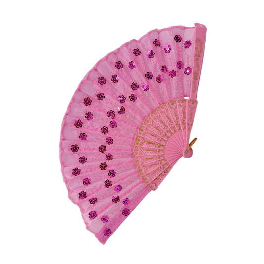 Multi Floral Sequin Hand Held Folding Fan FN0438. (12PC)