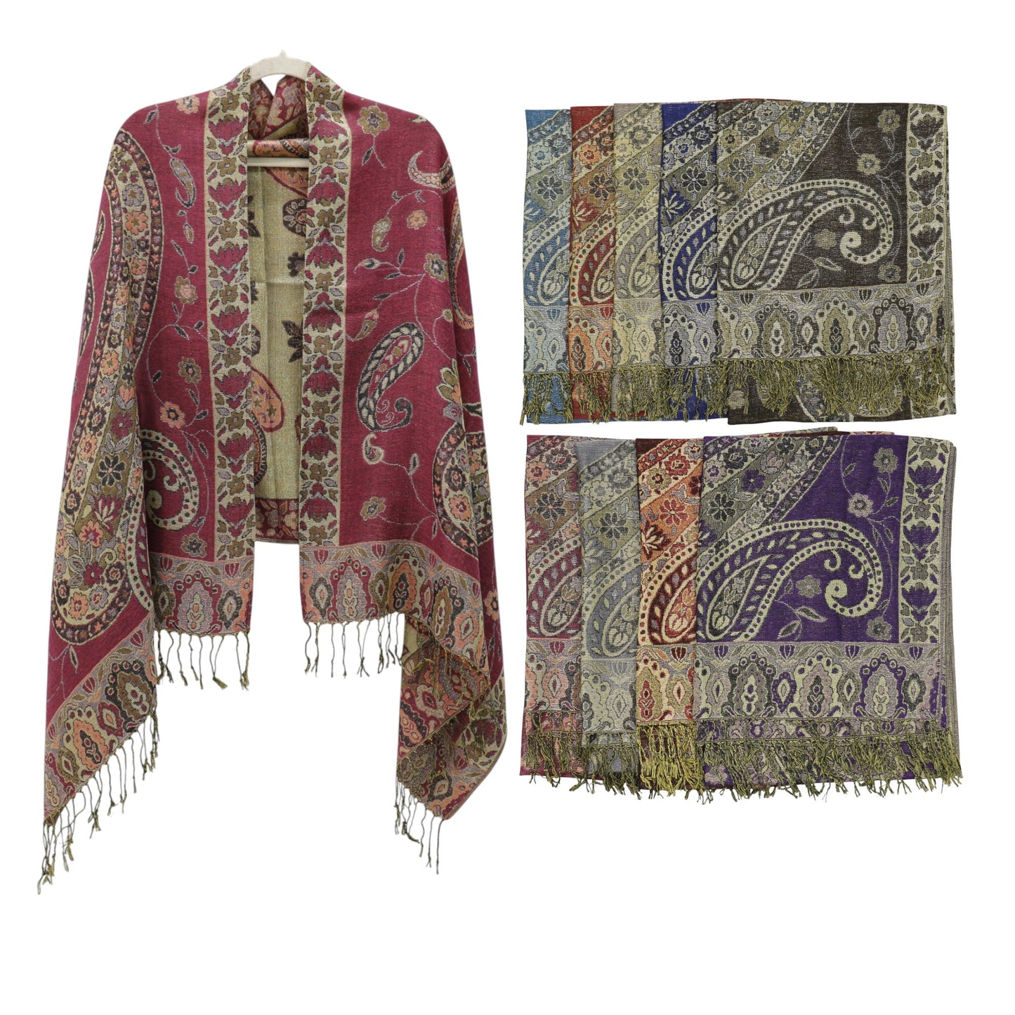 Metallic Pashmina Paisley Pattern SCF3719-30. (12PC)