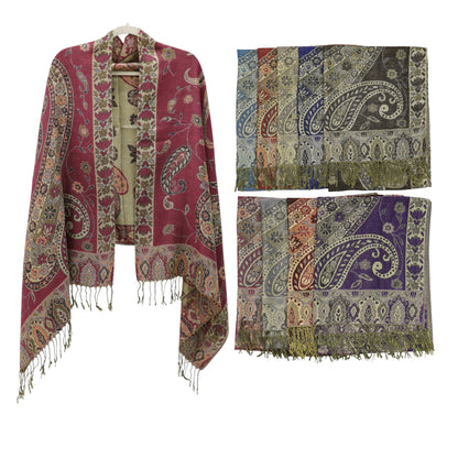 Metallic Pashmina Paisley Pattern SCF3719-30. (12PC)