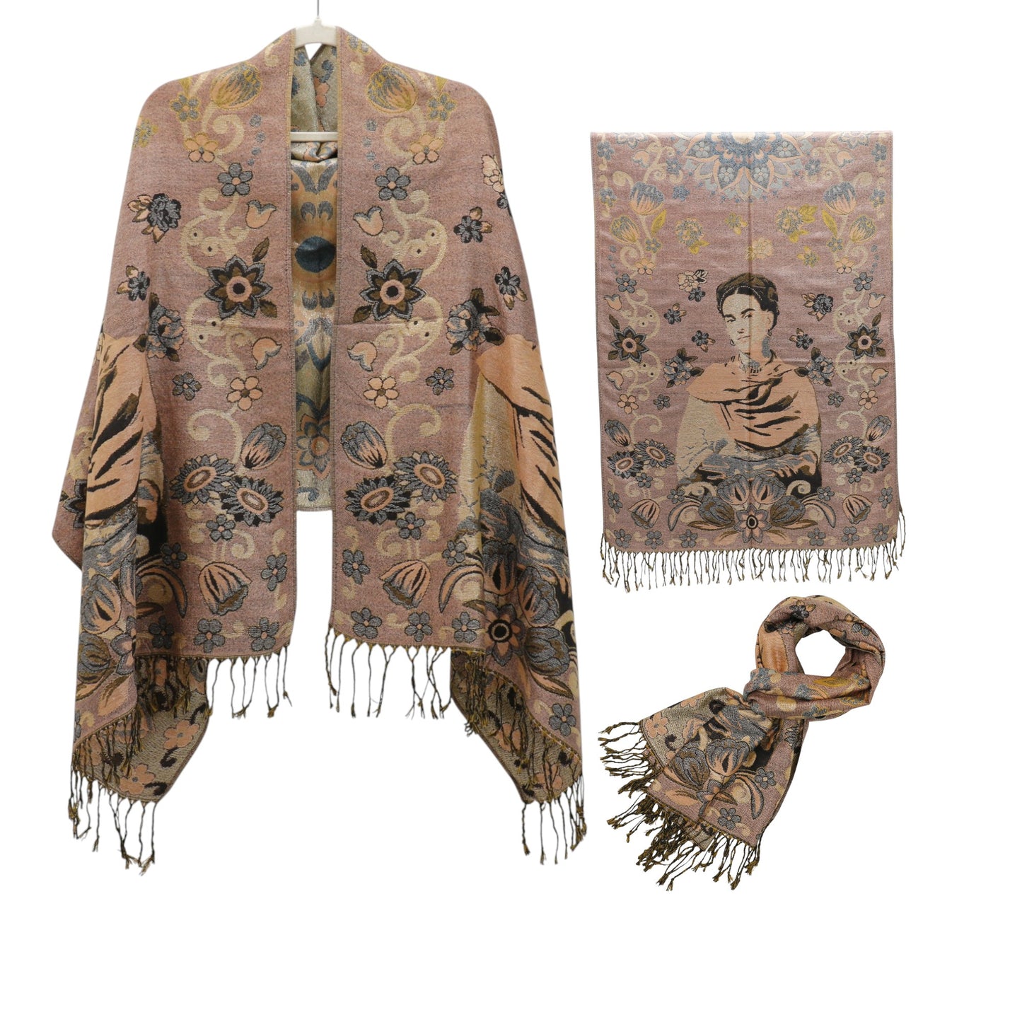 Metallic Pashmina Frida Kahlo SCF4814-1. (12pc)