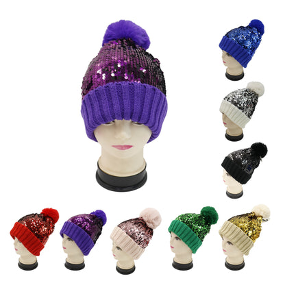Pom Pom Sequin Beanie HA3715-1. (3PC)