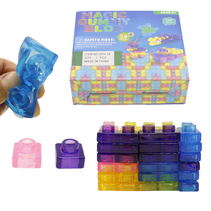 58 Count Colorful Gummy Squishy Sensory Building Block Toy ZPH-58 (12PC)