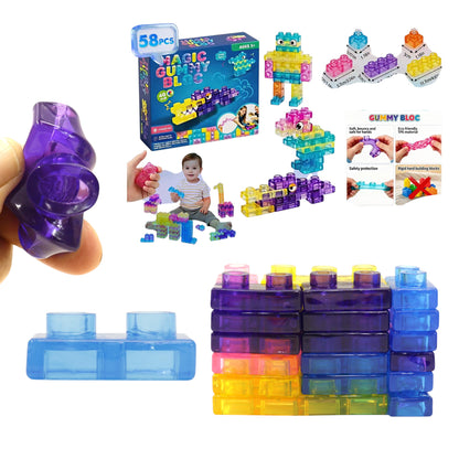 58 Count Colorful Gummy Squishy Sensory Building Block Toy ZPH-58 (12PC)