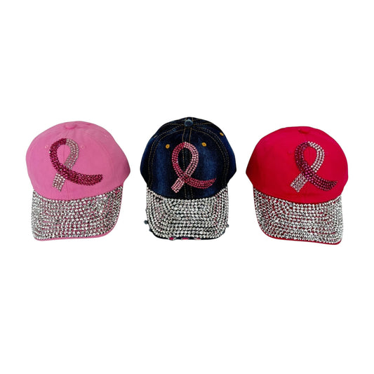 Breast Cancer Crystal Bling Baseball Cap HA3801-1 (12PC)